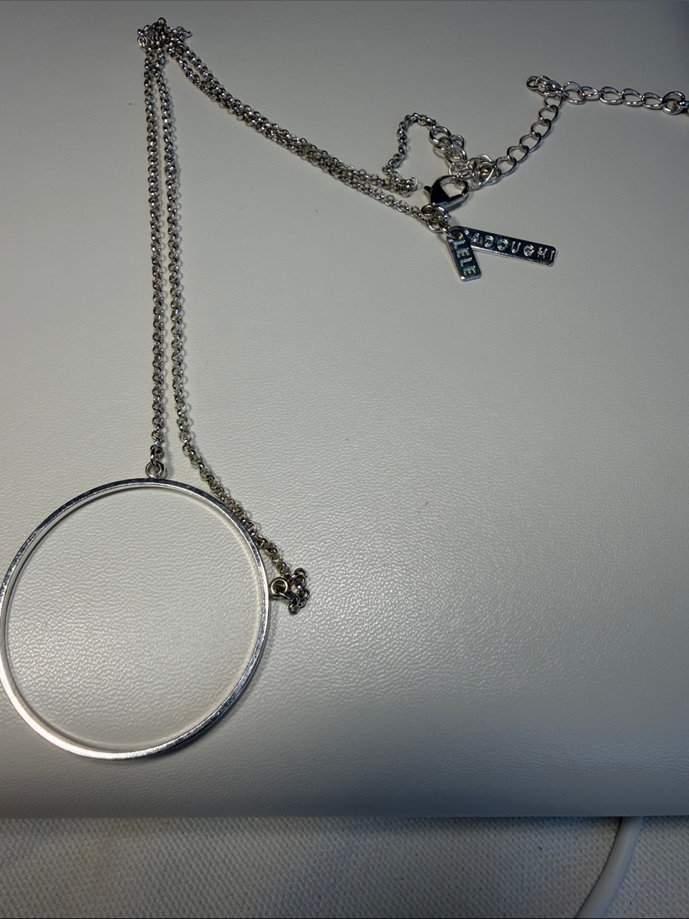 Lele Sadoughi Modern Silver Tone Circle Necklace with Polished Finish/ designer
